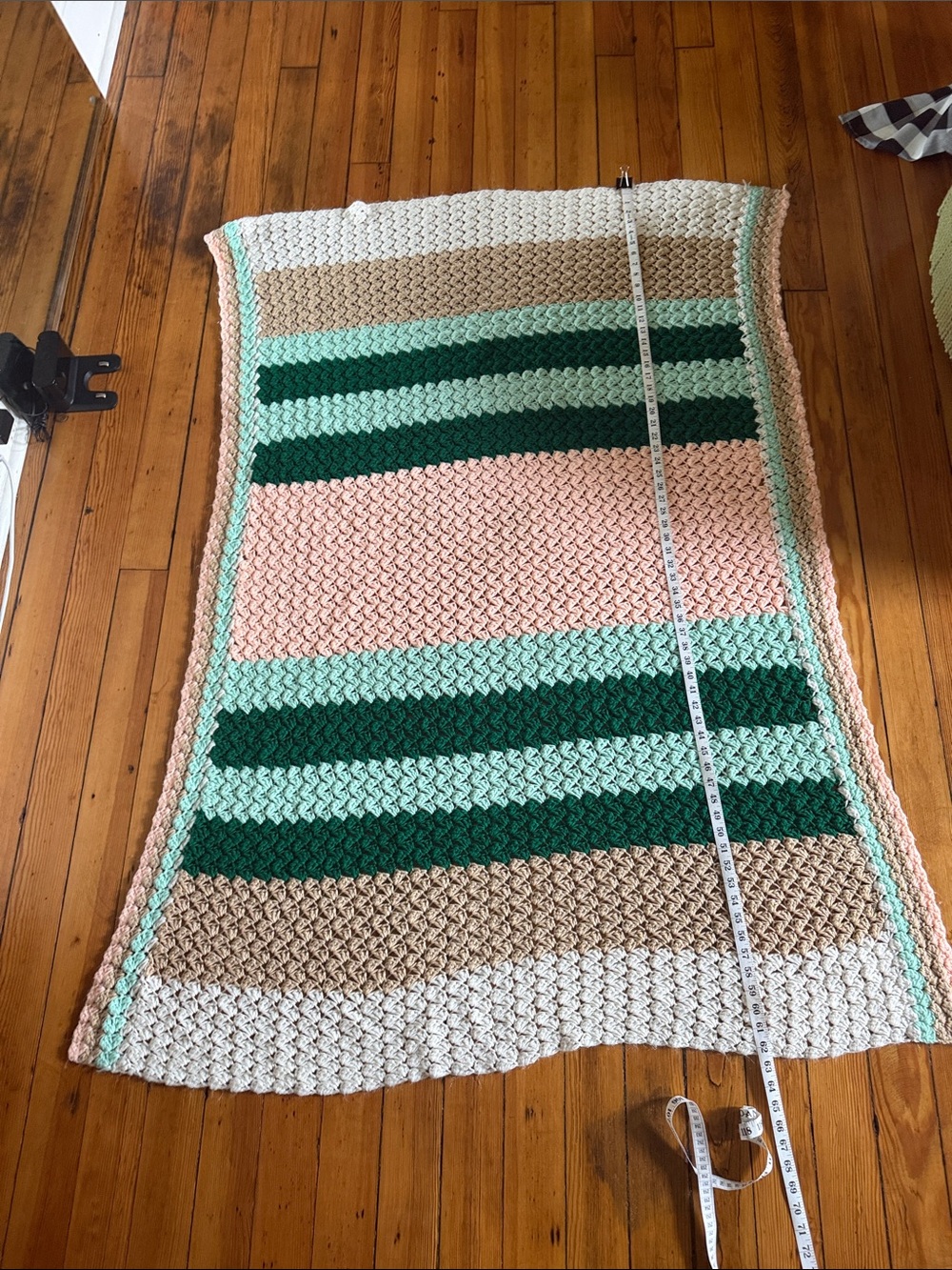 Striped Crochet Throw Blanket in Pink, Green, Cream
